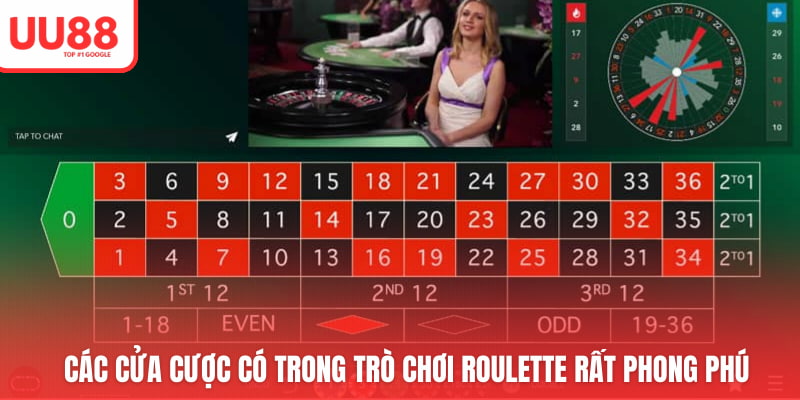 Các cửa cược có trong trò chơi Roulette rất phong phú